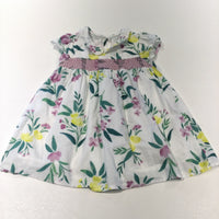 Flowers Embroidered White & Purple Lightweight Cotton Sun Party Dress - Girls 12-18 Months