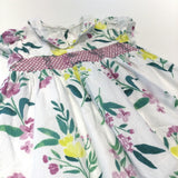 Flowers Embroidered White & Purple Lightweight Cotton Sun Party Dress - Girls 12-18 Months