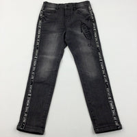 'Out Of this World' Rocket Embroidered Charcoal Denim Jeans With Adjustable Waist - Boys 5-6 Years