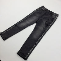'Out Of this World' Rocket Embroidered Charcoal Denim Jeans With Adjustable Waist - Boys 5-6 Years