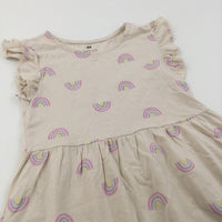 Glittery Rainbows Beige Lightweight Jersey Dress - Girls 6-8 Years