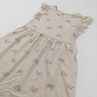 Glittery Rainbows Beige Lightweight Jersey Dress - Girls 6-8 Years