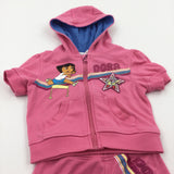 'Dora' Glittery Dora The Explorer Pink Short Sleeve Hoodie Tracksuit Set - Girls 12-18 Months