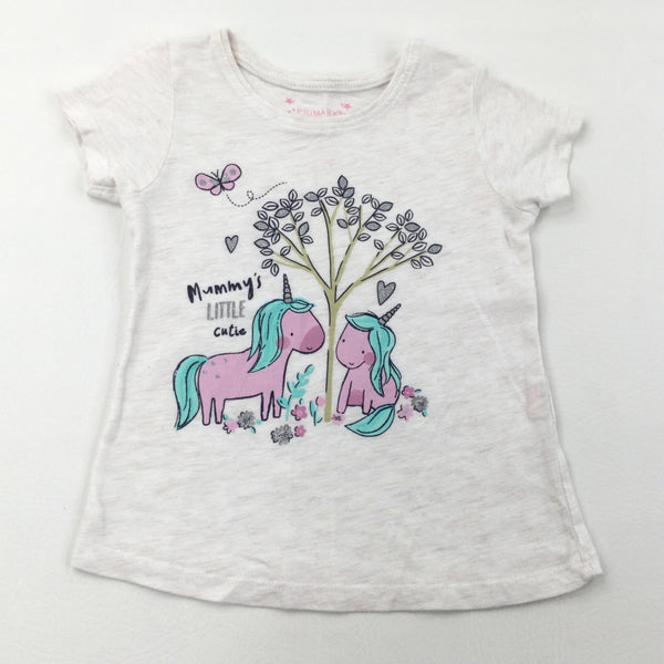 'Mummy's Little Cutie' Unicorns Cream T-Shirt - Girls 3-4 Years