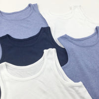 Set of 5 Vests - White, Navy & Blue - Boys 7-8 Years