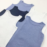 Set of 5 Vests - White, Navy & Blue - Boys 7-8 Years