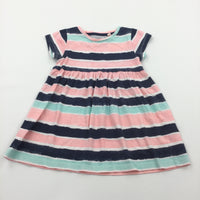 Navy, Pink, Blue & White Striped Lightweight Jersey Dress - Girls 12-18 Months