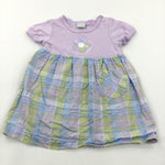 Flower Appliqued Lilac, Green & Blue Cotton & Jersey Dress - Girls 0-3 Months