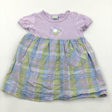 Flower Appliqued Lilac, Green & Blue Cotton & Jersey Dress - Girls 0-3 Months