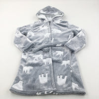 Polar Bears Grey & White Fluffy Fleece Dressing Gown - Boys/Girls 7-8 Years