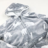 Polar Bears Grey & White Fluffy Fleece Dressing Gown - Boys/Girls 7-8 Years