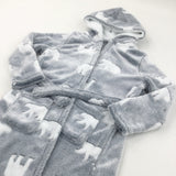 Polar Bears Grey & White Fluffy Fleece Dressing Gown - Boys/Girls 7-8 Years