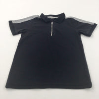 Zip Up Black & Grey Polo Shirt - Boys 7-8 Years