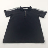 Zip Up Black & Grey Polo Shirt - Boys 7-8 Years