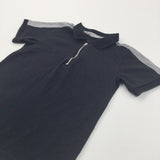 Zip Up Black & Grey Polo Shirt - Boys 7-8 Years