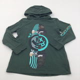 Skate Board Dark Green Long Sleeve Hoodie Top - Boys 7-8 Years