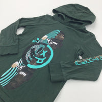 Skate Board Dark Green Long Sleeve Hoodie Top - Boys 7-8 Years