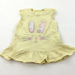 Rabbit Embroidered Yellow Jersey Dress - Girls 6-9 Months