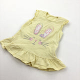 Rabbit Embroidered Yellow Jersey Dress - Girls 6-9 Months