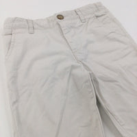 White Lightweight Cotton Twill Trousers with Adjustable Waistband - Boys 8 Years