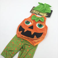 **NEW** Pumpkin Orange Costume with 3D Eyes & Matching Hat - Boys/Girls 6-9 Months - Halloween