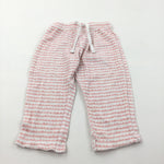 Pink & White Patterned Jersey Trousers with Lacey Hems - Girls 6-9 Months