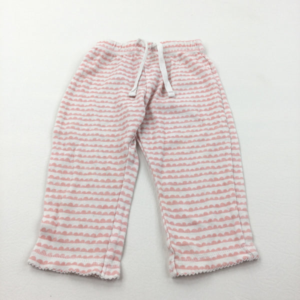 Pink & White Patterned Jersey Trousers with Lacey Hems - Girls 6-9 Months