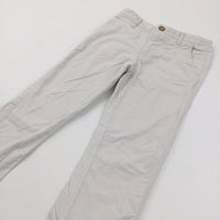 White Lightweight Cotton Twill Trousers with Adjustable Waistband - Boys 8 Years