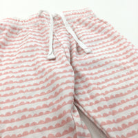 Pink & White Patterned Jersey Trousers with Lacey Hems - Girls 6-9 Months