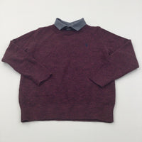 Stag Motif Mauve Mottled Knitted Jumper with Faux Shirt Collar - Boys 8 Years