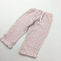 Pink & White Patterned Jersey Trousers with Lacey Hems - Girls 6-9 Months