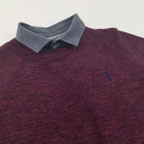 Stag Motif Mauve Mottled Knitted Jumper with Faux Shirt Collar - Boys 8 Years