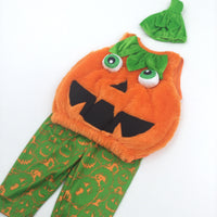 **NEW** Pumpkin Fluffy Orange & Green 2 Piece Costume with Matching Hat - Boys/Girls 9-12 Months - Halloween