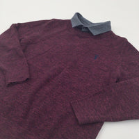 Stag Motif Mauve Mottled Knitted Jumper with Faux Shirt Collar - Boys 8 Years