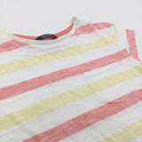 Coral Pink, White & Yellow Striped T-Shirt - Boys 7-8 Years