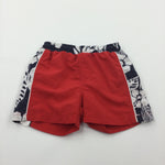 Flowers & Leaves Navy, White & Red Swimming Shorts - Boys 18-24 Months