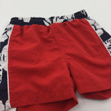 Flowers & Leaves Navy, White & Red Swimming Shorts - Boys 18-24 Months