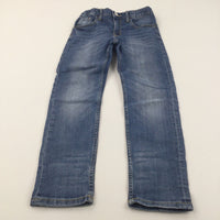 Mid Blue Denim Jeans with Adjustable Waistband - Boys 7-8 Years