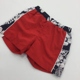 Flowers & Leaves Navy, White & Red Swimming Shorts - Boys 18-24 Months