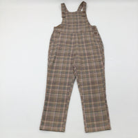 Tartan Brown Dungarees - Girls 8-9 Years