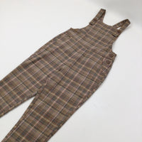 Tartan Brown Dungarees - Girls 8-9 Years