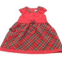 Butterflies Red Tartan Cotton Dress - Girls 18-24 Months