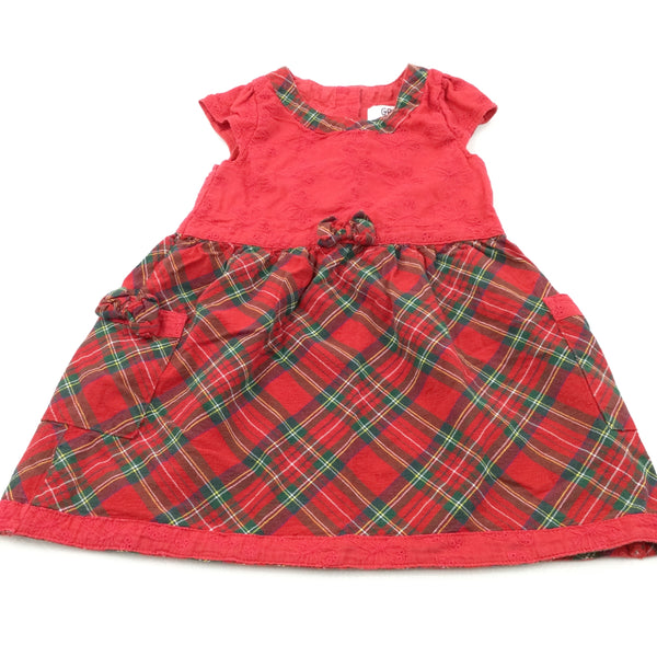 Butterflies Red Tartan Cotton Dress - Girls 18-24 Months