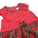 Butterflies Red Tartan Cotton Dress - Girls 18-24 Months