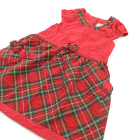 Butterflies Red Tartan Cotton Dress - Girls 18-24 Months