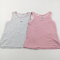 'Pawsitive' Cats - Set Of 2 Pink & Grey Vests - Girls 7-8 Years