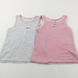 'Pawsitive' Cats - Set Of 2 Pink & Grey Vests - Girls 7-8 Years