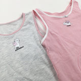 'Pawsitive' Cats - Set Of 2 Pink & Grey Vests - Girls 7-8 Years