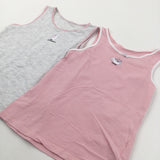 'Pawsitive' Cats - Set Of 2 Pink & Grey Vests - Girls 7-8 Years