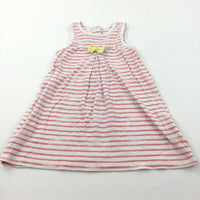 Bow Coral Pink & White Jersey Dress - Girls 6-9 Months